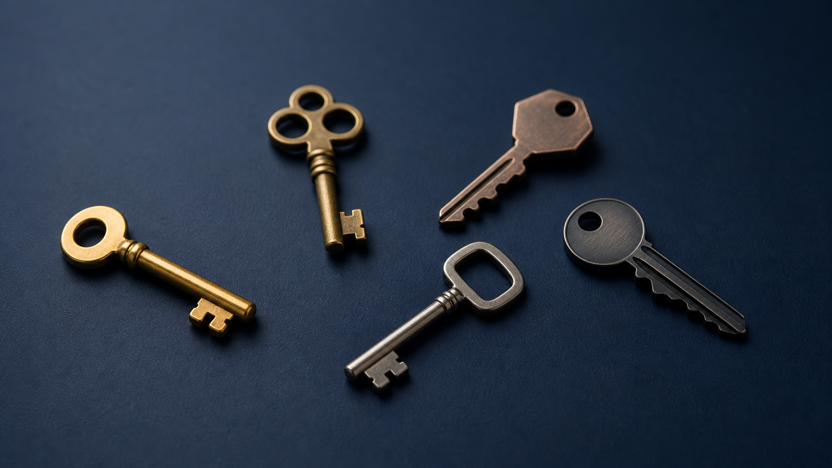 Five keys on a ring representing the accounts that prove website ownership