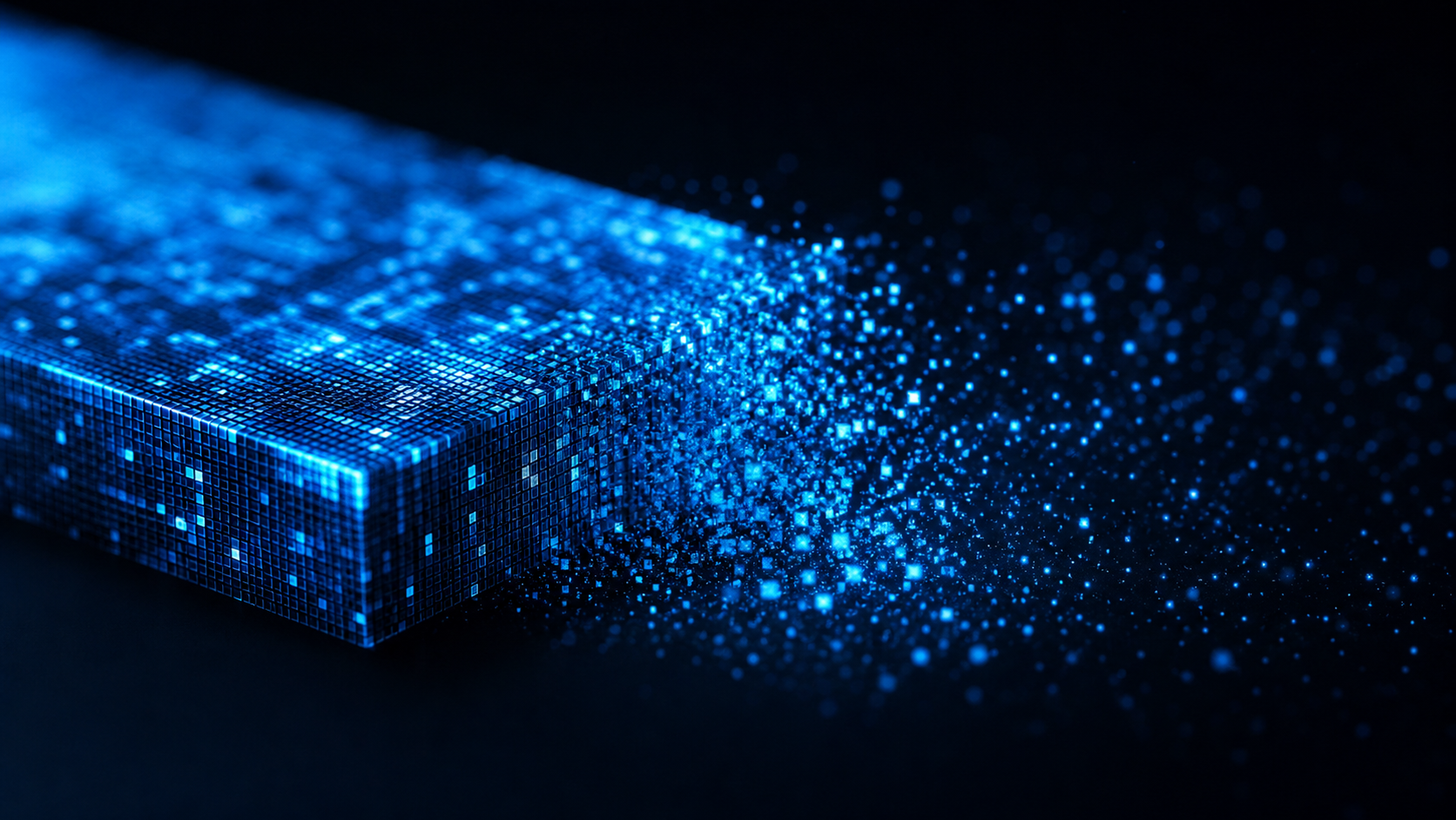 Macro close-up of a heavy image breaking into light particles