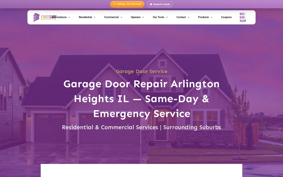 First Line Garage Door — lead-generation site for a Chicago-area service business